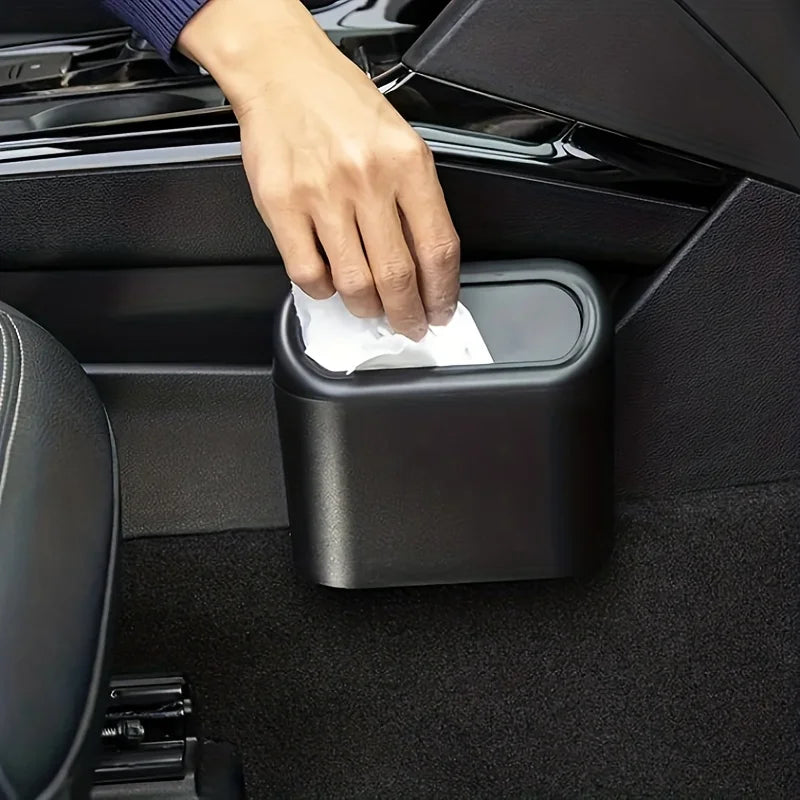 Mini Car Trash Can Press Lid ABS Square Black