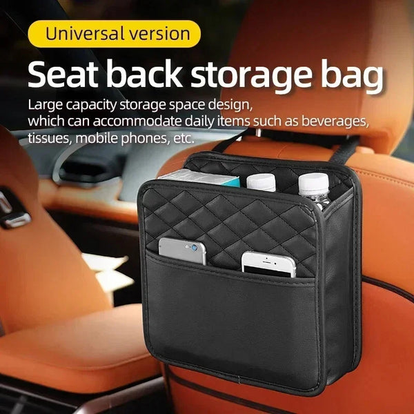 Multifunctional Leather Car Seat Organizer with Garbage Bag