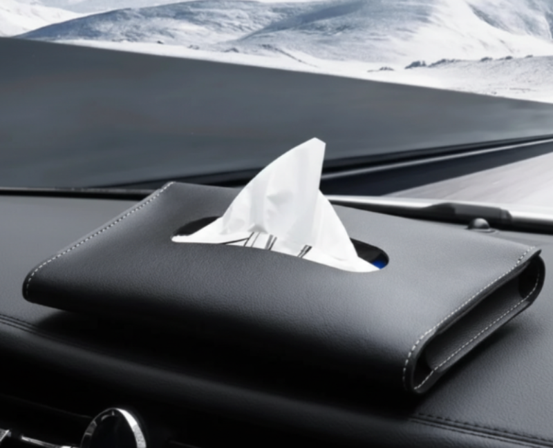 PU Leather Car Hanging Tissue Holder – Elegant Black Tissue Box Organizer