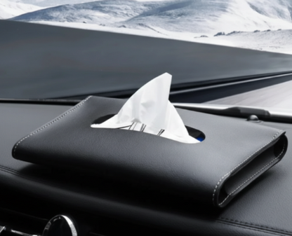 PU Leather Car Hanging Tissue Holder – Elegant Black Tissue Box Organizer