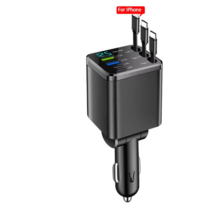 Retractable Car Charger 150W Cable Detail Close Up