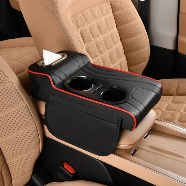 Car Center Armrest Height Extender with Cup Holder Tissue Box and Storage Organizer