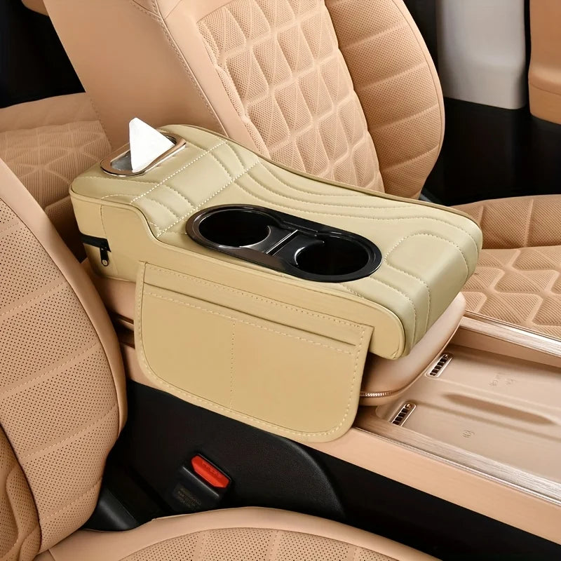 Car Armrest Storage Organizer Cup Holder Tissue Box Close Up