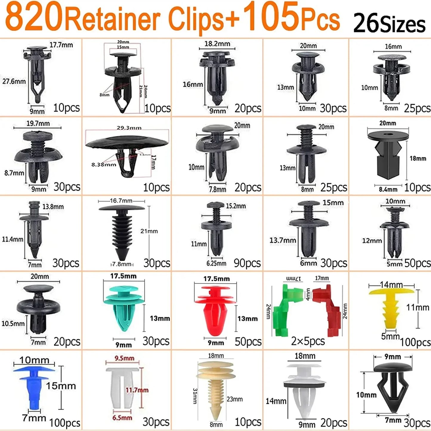Car Bumper Fastener Clip Retainers with Removal Tool Included