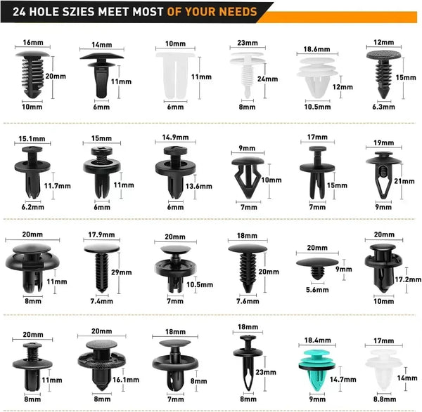 Car Fastener Clip Kit Fender, Bumper & Door Trim Push Retainers