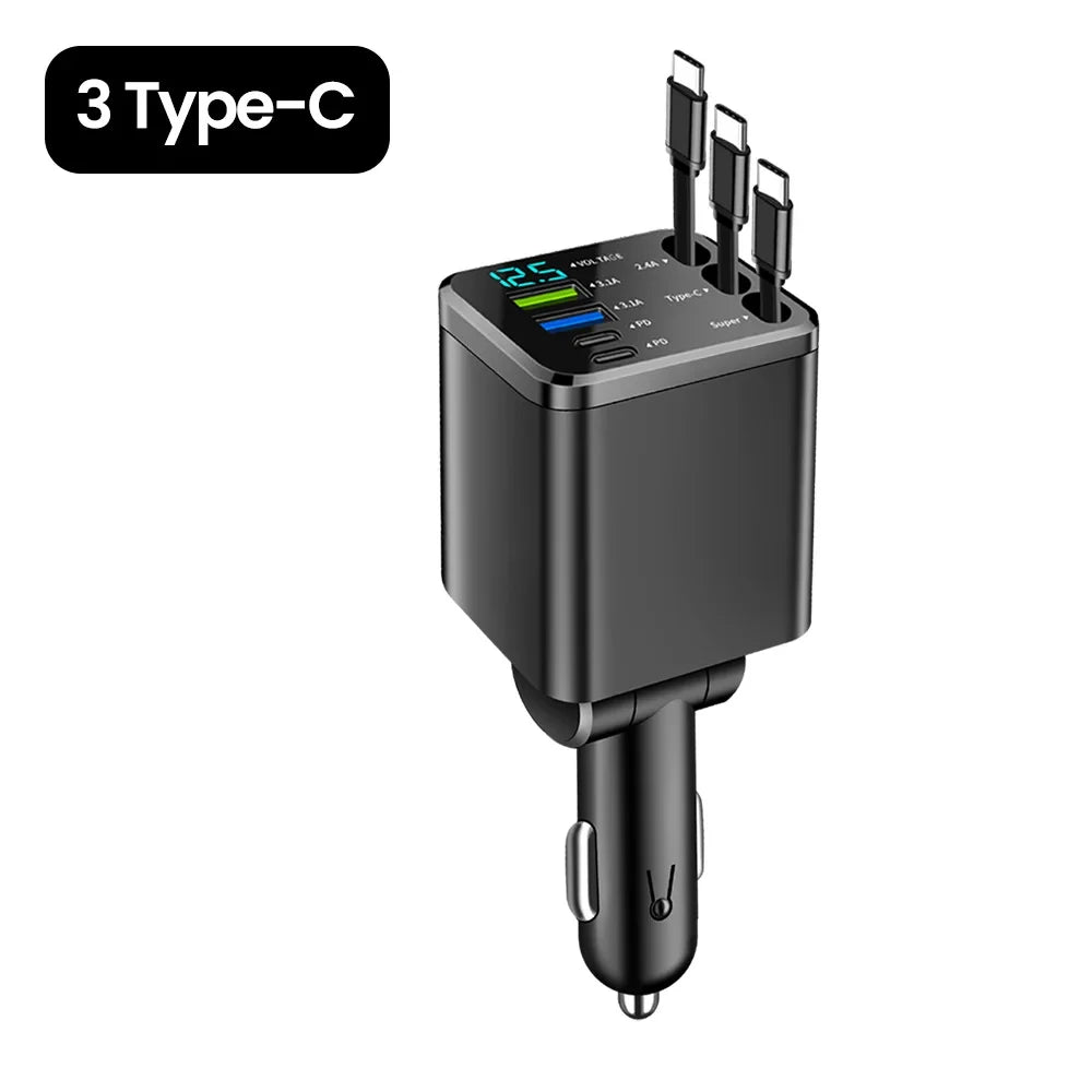 150W Car Charger USB-C Retractable With Starlight Lamp Feature
