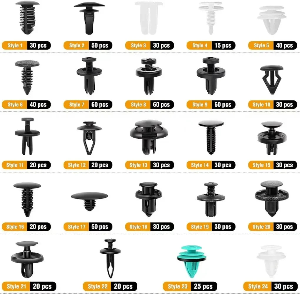 Car Panel Fastener Clips Assorted Sizes Black Nylon Push Pins