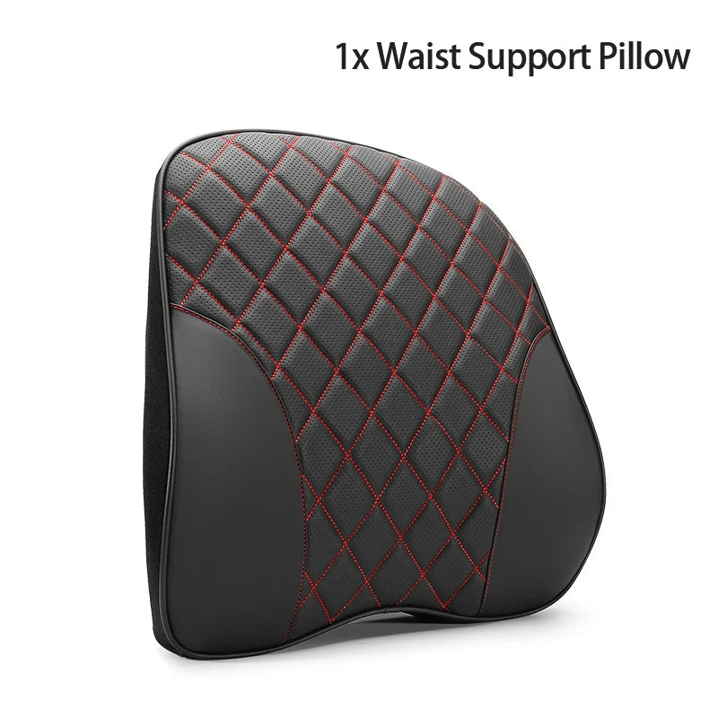Car Neck Pillow PU Leather Memory Foam Close Up Detail