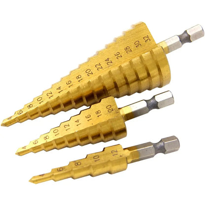 Step Drill Bits Titanium Hexagonal Shank Set