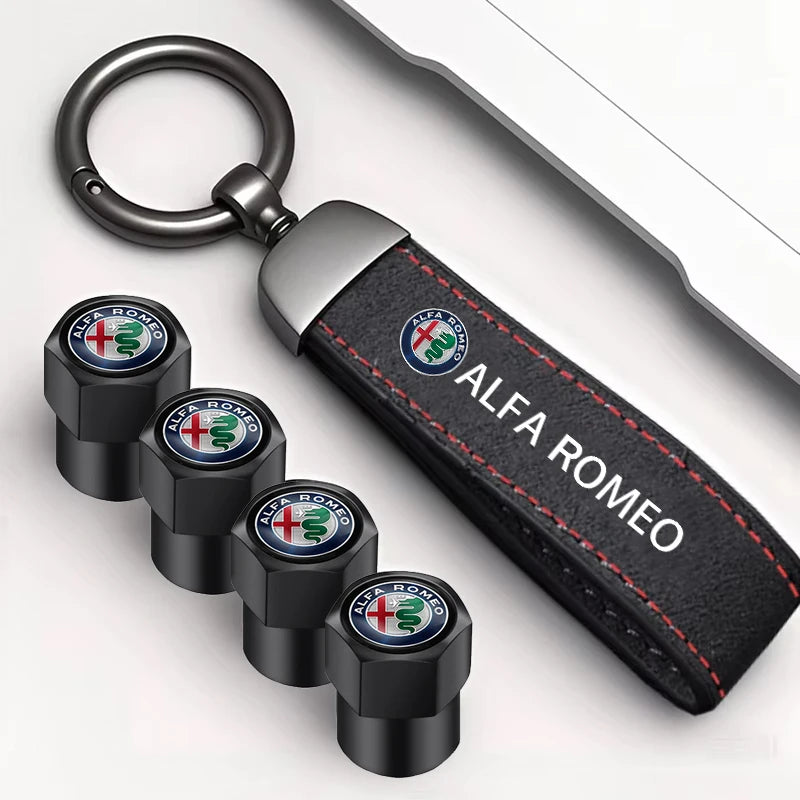 Valve Caps with Suede Keychain Alfa Romeo