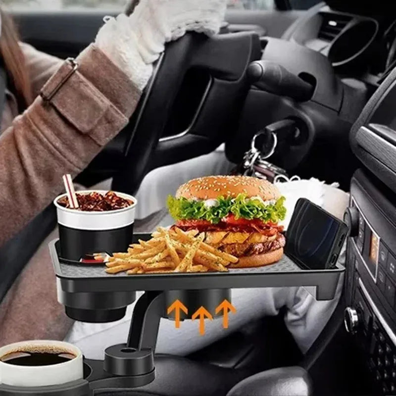Car food tray with cup holder