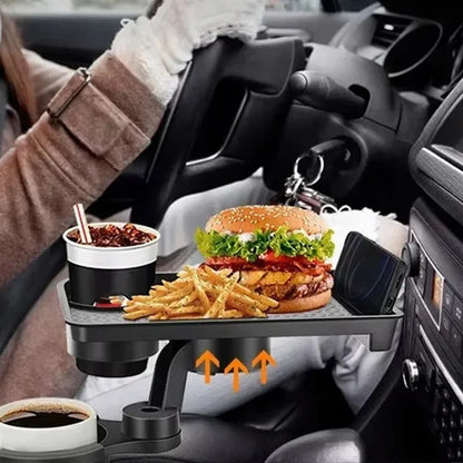 Car food tray with cup holder