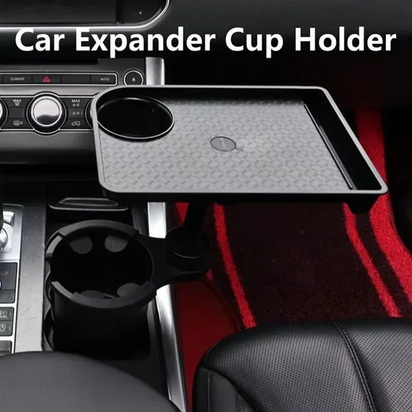 Car Cup Holder Tray, 360 Degree Rotating Dual Cup Organizer with Food Tray