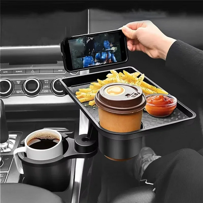 Car interior cup organizer with food tray
