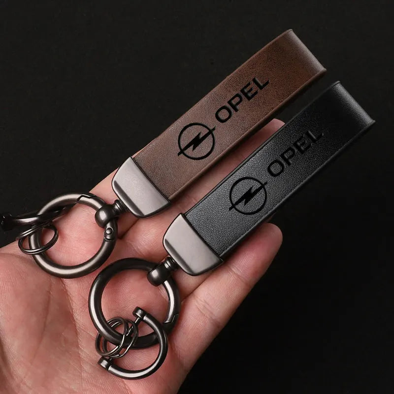 Genuine leather keychain for Opel