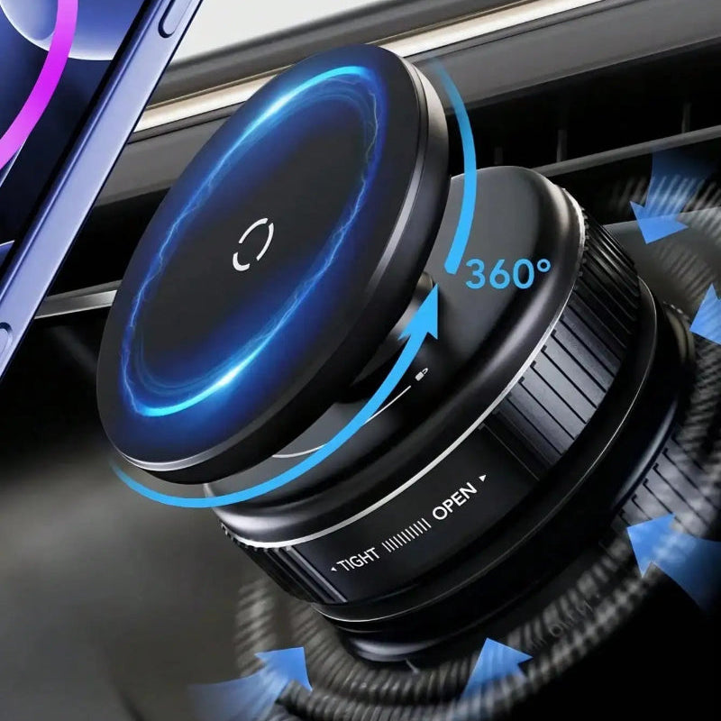 Car phone mount with dual vacuum suction and magnetic hold