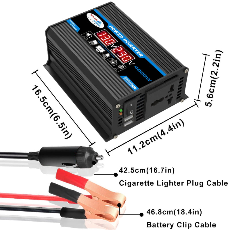 Car power inverter with LED voltage display