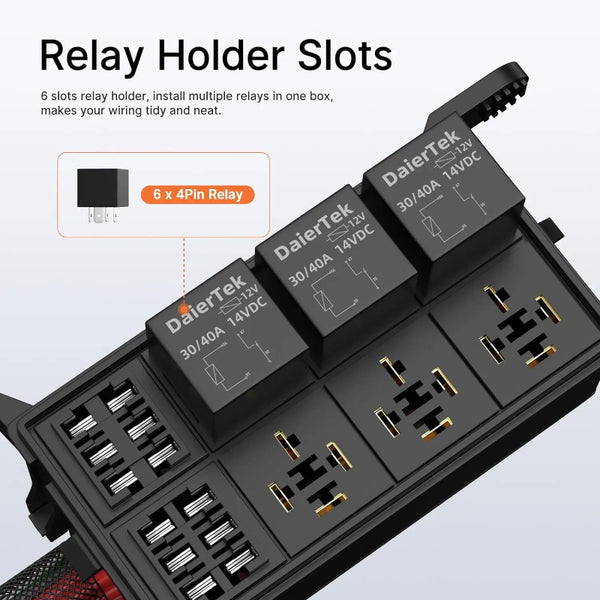 Car Relay Box 12V 6 Way, DaierTek Pre Wired Waterproof Fuse Block for ATC ATO Fuses
