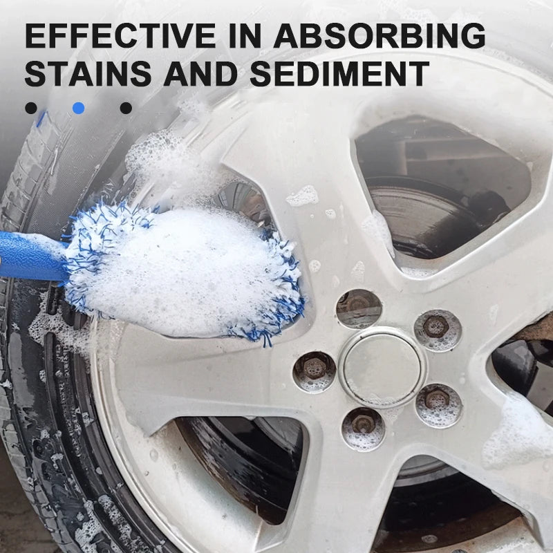 Plush car wheel detailing brush for rims and spokes