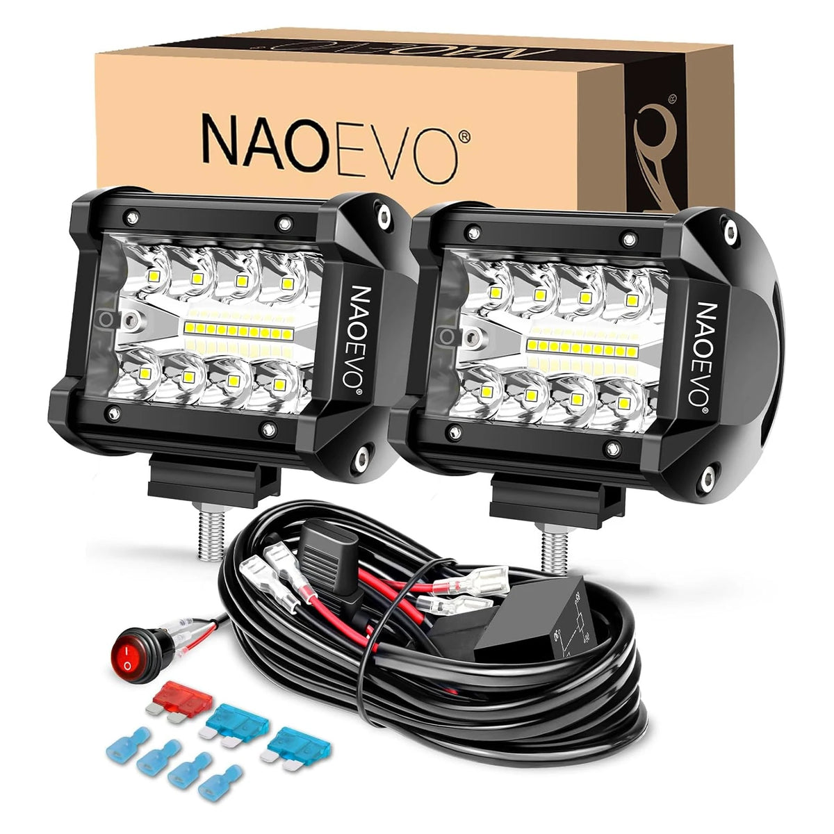 LED Light Bar Offroad 4x4 Pod Lights 4 Inch Pair Front View