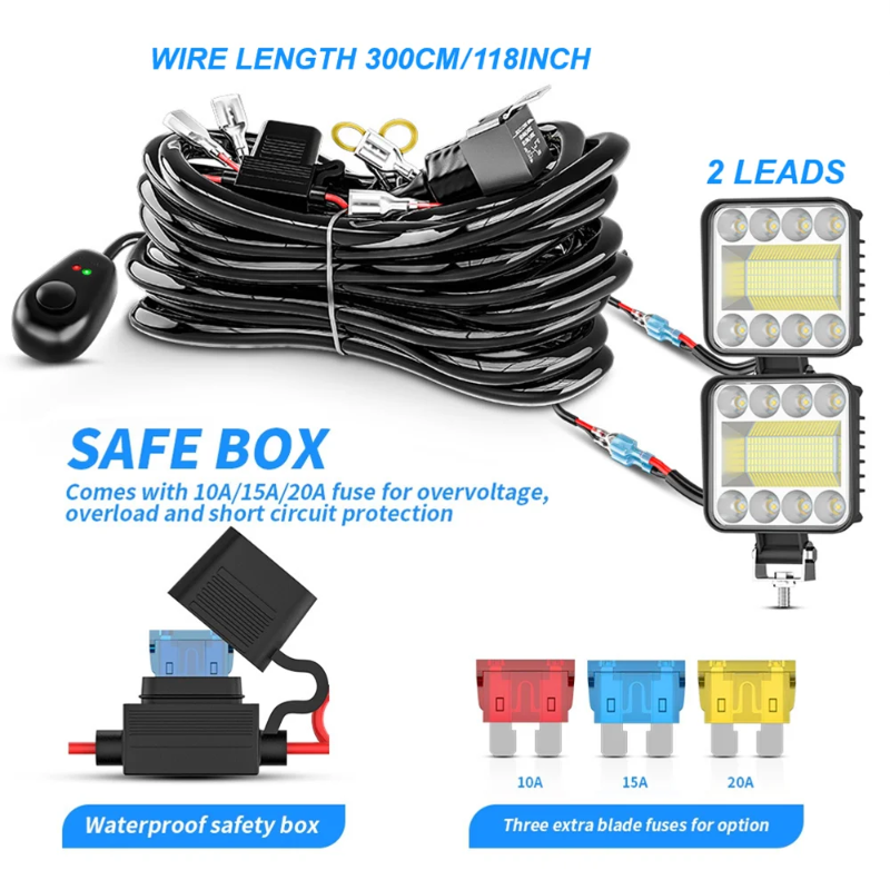 LED light bar wiring harness kit 3 metres