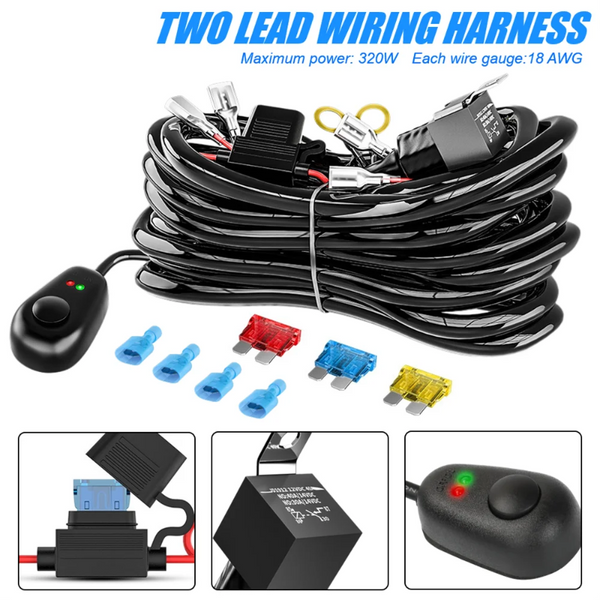 LED Light Bar Wiring Harness Kit, 3M 40A Loom Cable with Rocker Switch and Fuse Relay