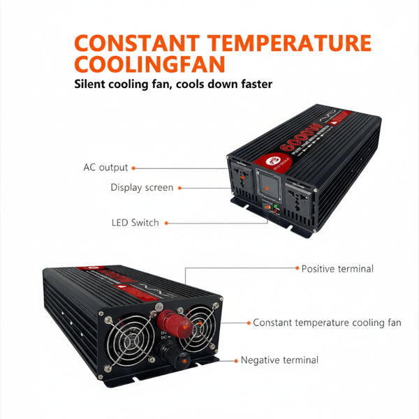 Pure Sine Wave Inverter 6000W Peak Heavy Duty, 3000W Continuous for RV Home Backup