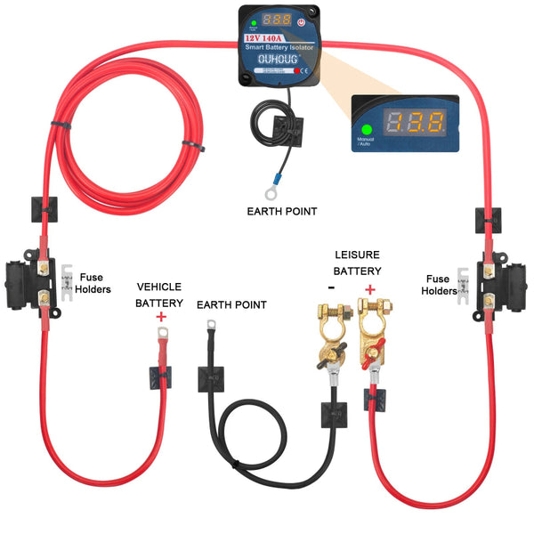 Split Charge Relay Kit 12V 140A, Voltage Sense Dual Battery for Camper Van and 4x4