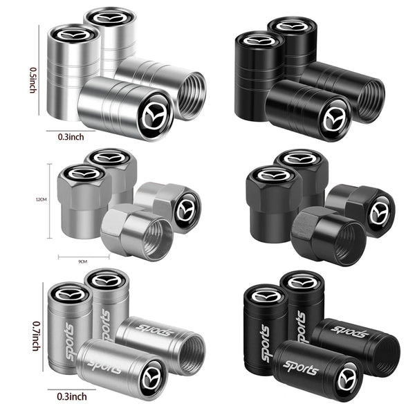 Tire Valve Caps for Mazda, Frosted Metal Wheel Dust Covers