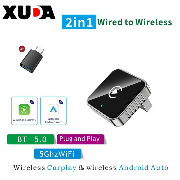 Wireless CarPlay and Android Auto Adapter, XUDA 2 in 1 Wired to Wireless Plug and Play